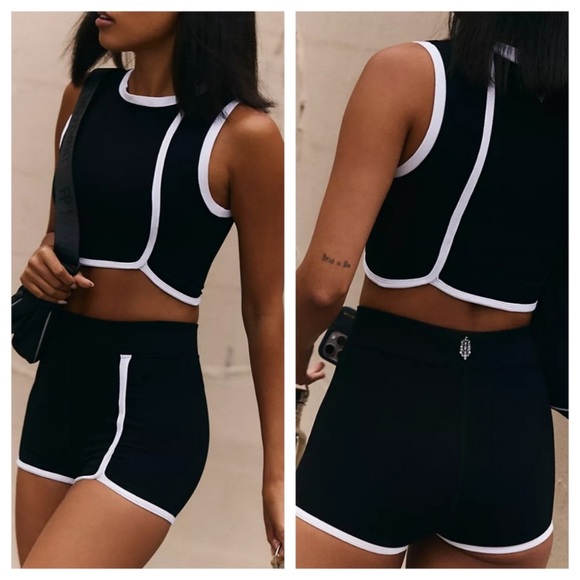 NEW Free People FP Movement Parisienne colorblock piping crop top hot short SET - Picture 7 of 12
